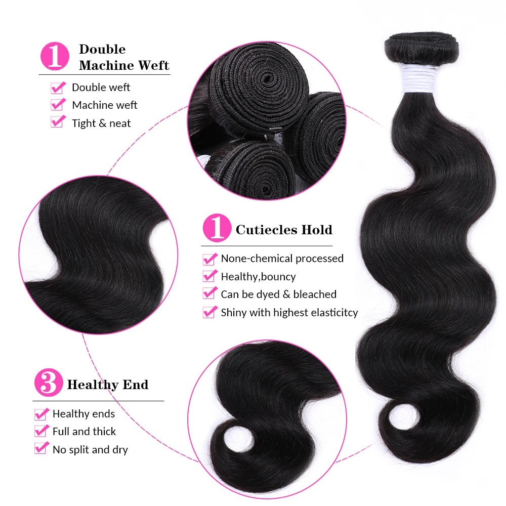 Body Wave Natural Color Brazilian Hair Bundles 100% Human Hair Bundles Long Remy Hair Extensions 1/3/4 Pieces 38 40 Inches