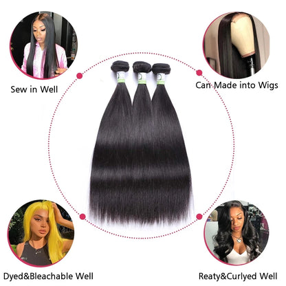 Straight Brazilian Hair Bundles 100% Human Hair Natural Color Bundles Long Remy Hair Extensions 1/3/4 Pieces 38 40 Inches