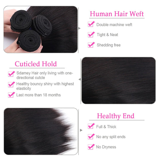 Straight Brazilian Hair Bundles 100% Human Hair Natural Color Bundles Long Remy Hair Extensions 1/3/4 Pieces 38 40 Inches